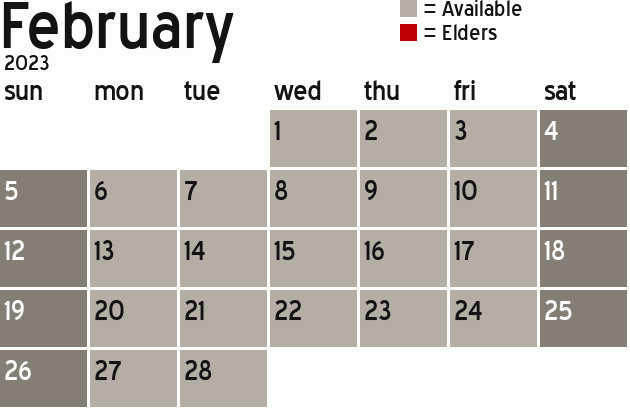 Missionary Dinner Calendar