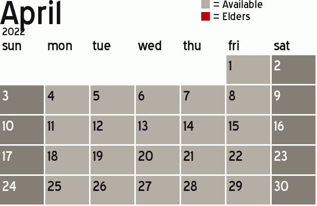Missionary Dinner Calendar