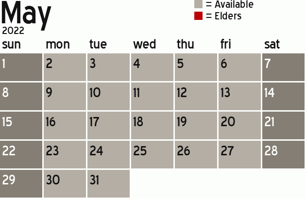 Missionary Dinner Calendar